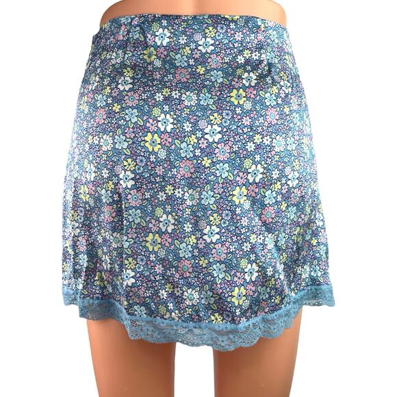 Frankies Bikinis Blue Lace Silk Satin Floral Print Mini Casual Pencil Skirt XS - Picture 3 of 5